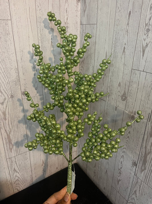 27"L GLITTER BERRY SPRAY Sage Green