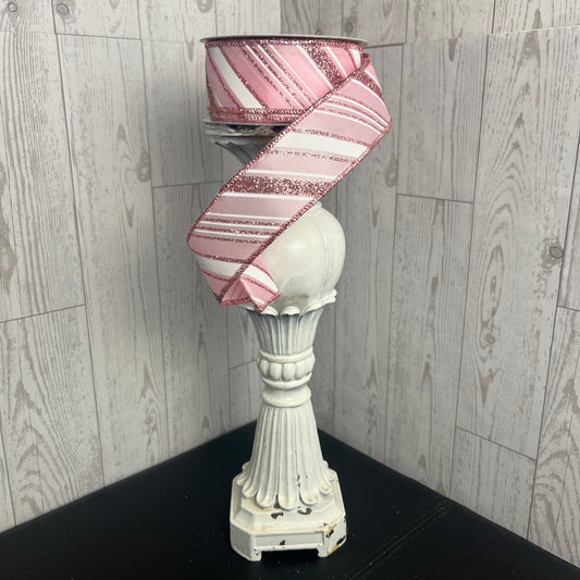 1.5"X10YD DIAGONAL LINE/SATIN-Pink white