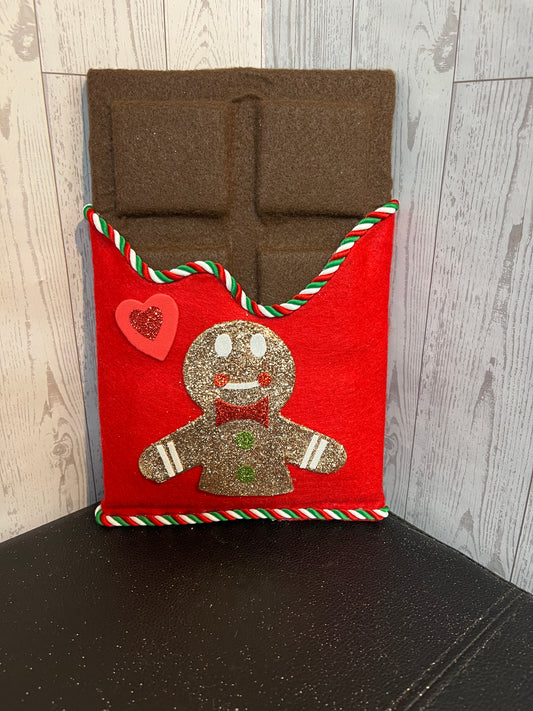 Faux Chocolate Candy Bar - Gingerbread Man White, Red, Green w/trim