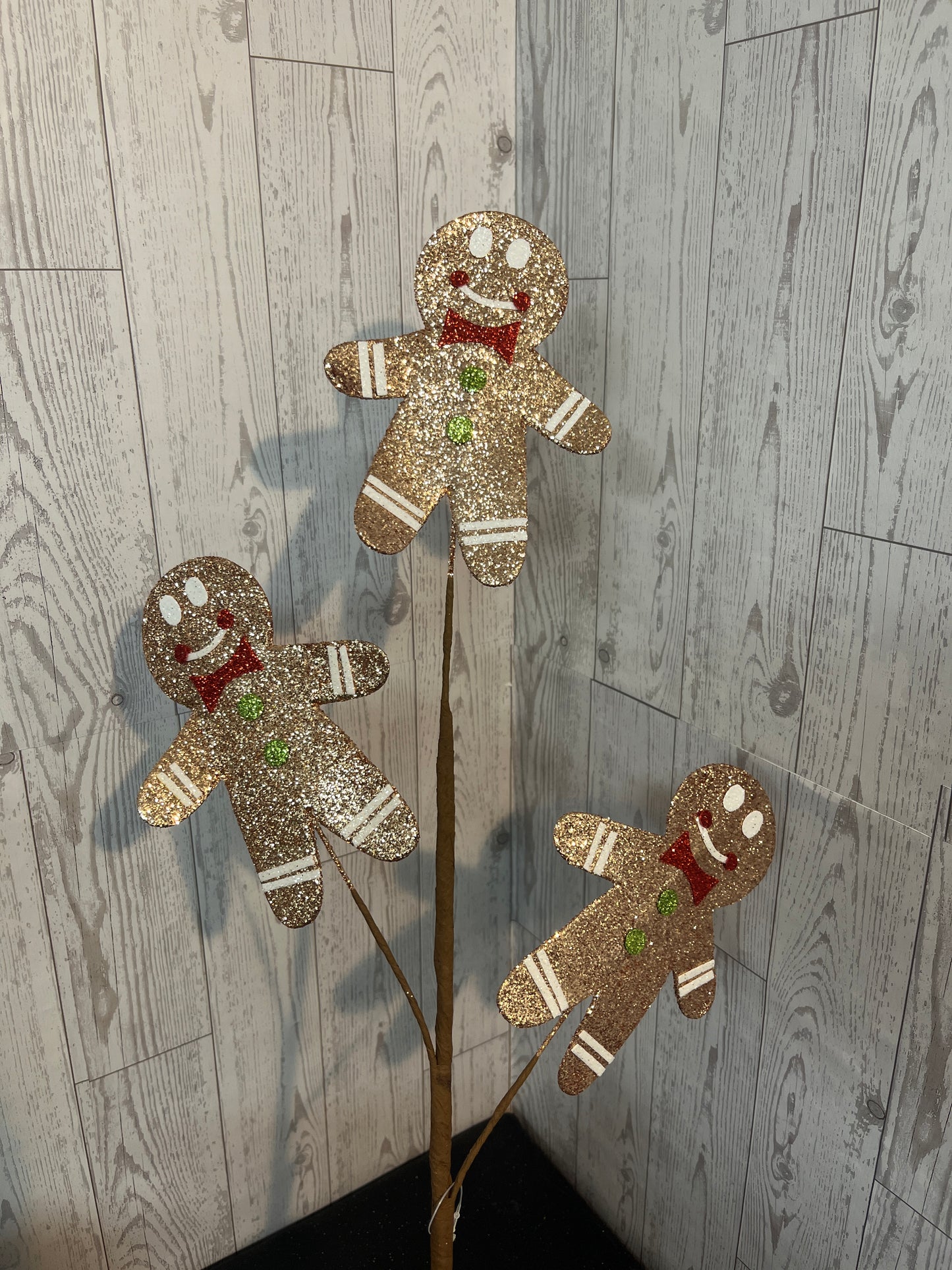 25"L GLITTER GINGERBREAD SPRAY, Light Brown, Red, White, Green