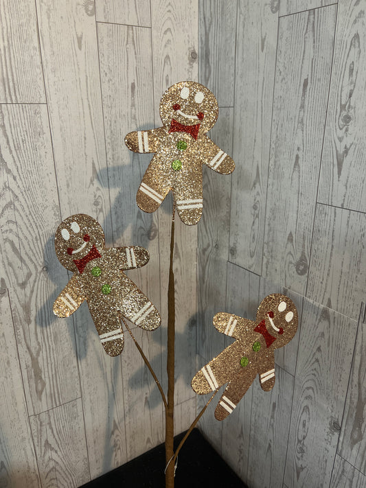 25"L GLITTER GINGERBREAD SPRAY, Light Brown, Red, White, Green