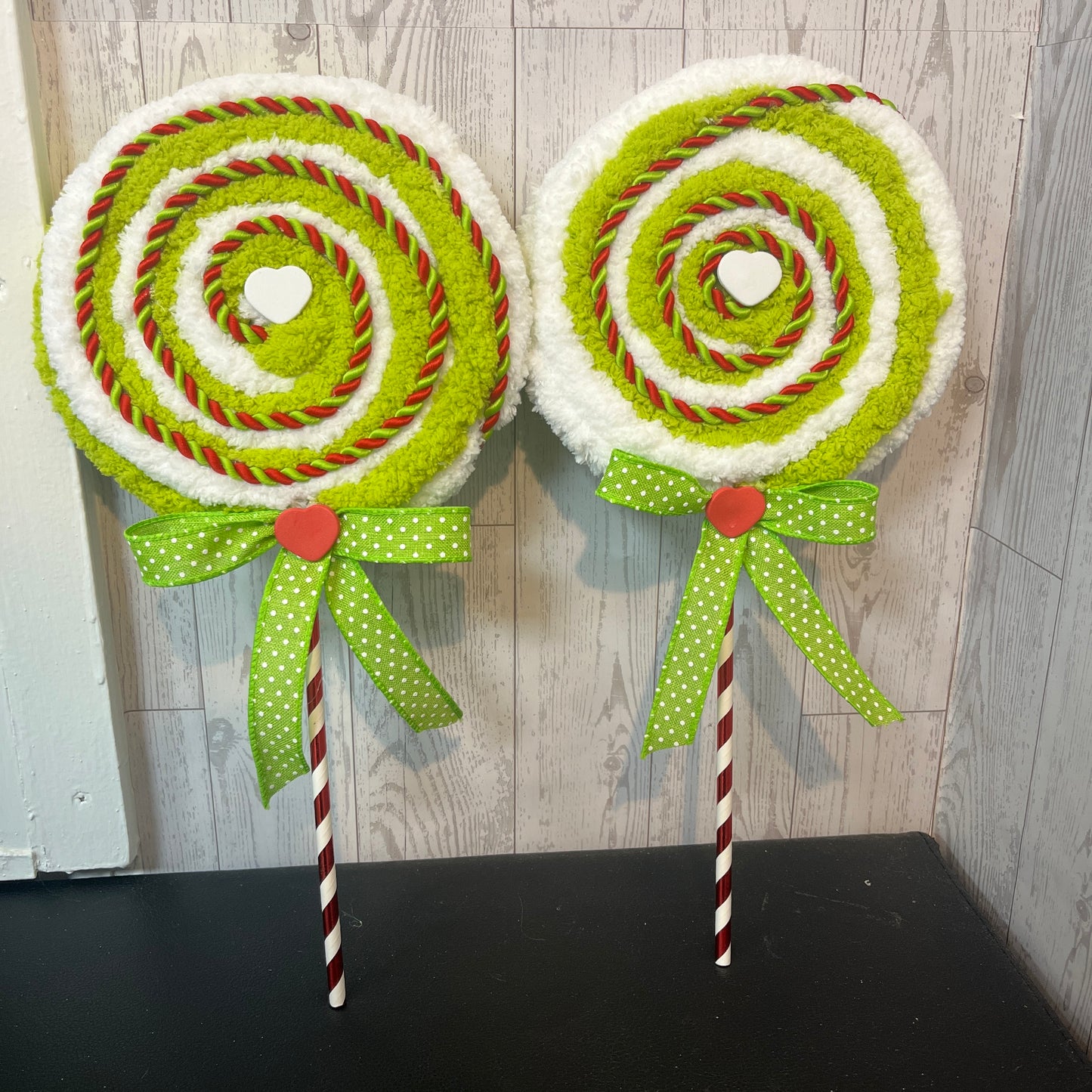 2 White & lime green Yarn with red lollipops set (sold as 2)