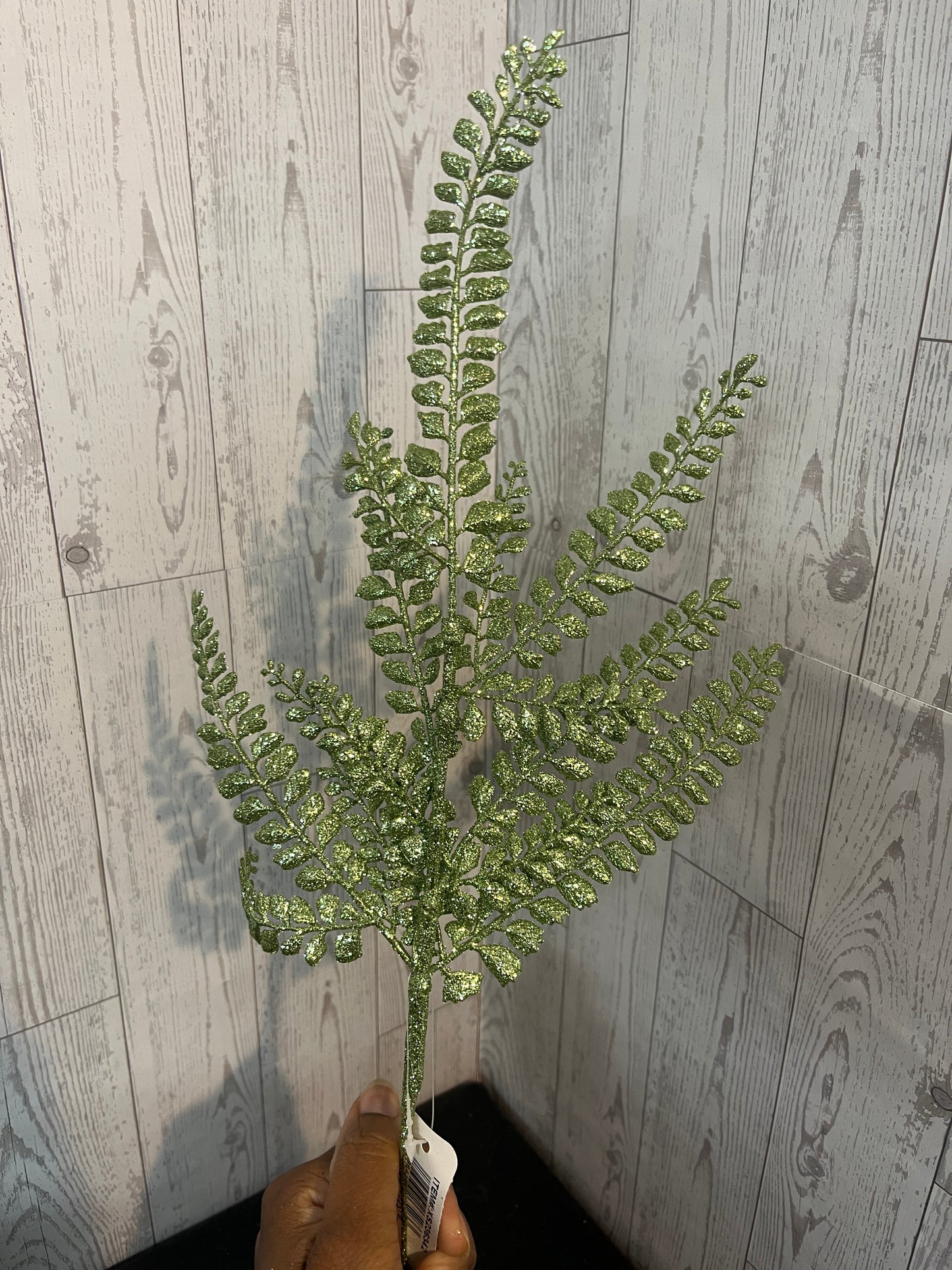 16"L GLITTER FERN SPRAY X6- Sage Green