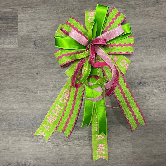 Handmade Pink Mean One Lime Green, White  Bow