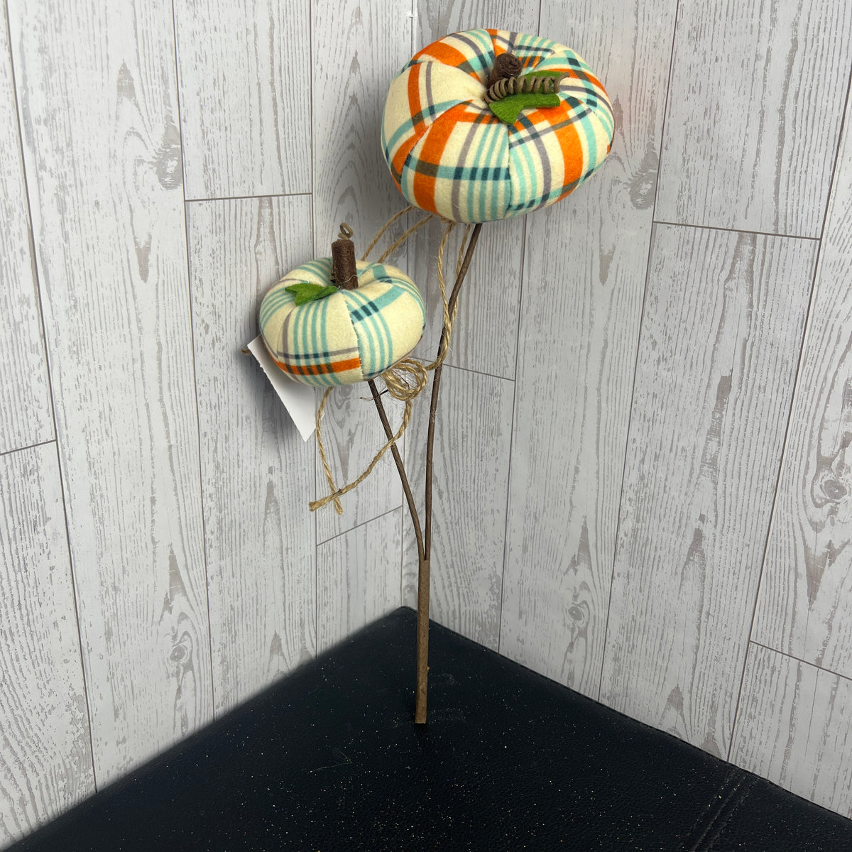 11.5” Plaid Fabric Pumpkin Pick