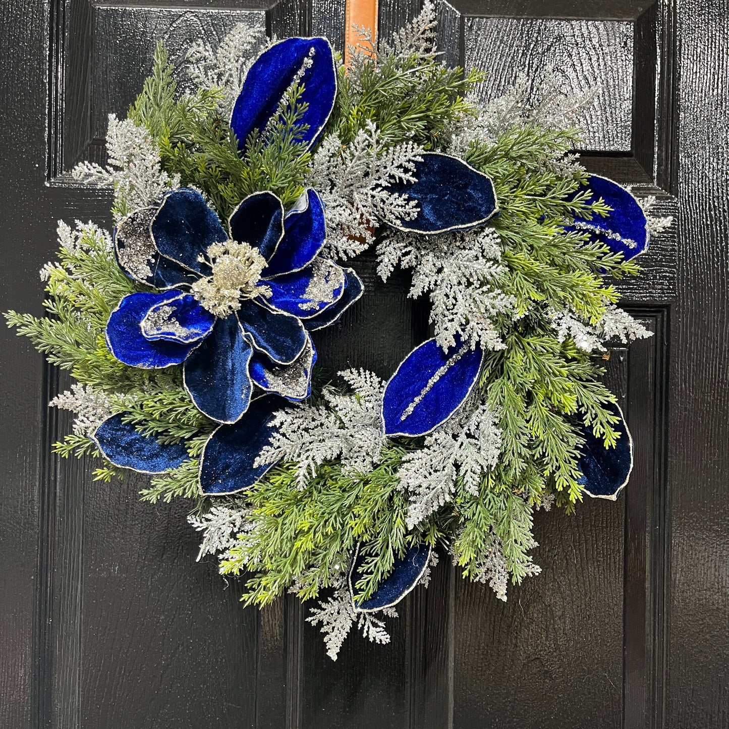 14” Christmas Royal Blue Velvet Magnolia Wreath
