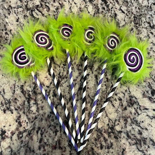 Glitter Purple, Black, White with Green fur Mini Lollipops