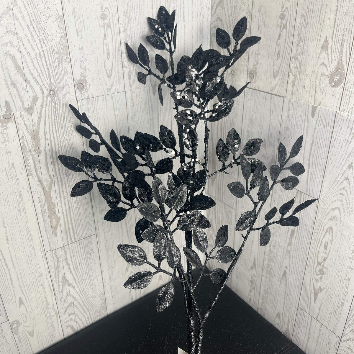 28"L Glitter Leaf Spray - Black