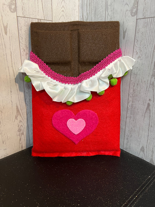 Faux Chocolate Candy Bar - Red, Pink, Lime w/white trim & heart