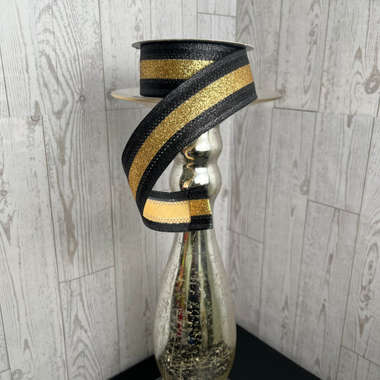 1.5"X10YD 3-IN-1 SHIMMER GLITTER Black Gold