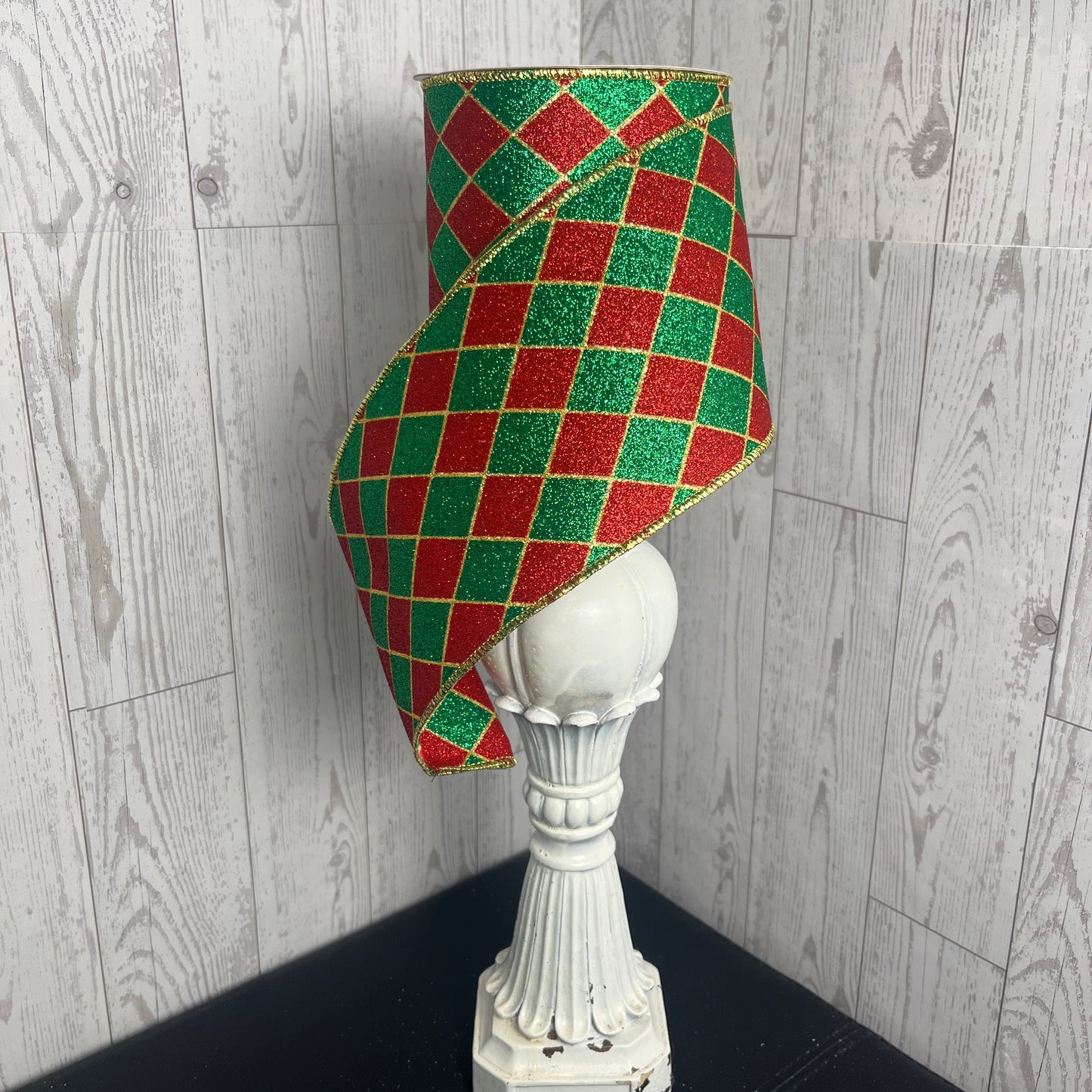 4"X10YD HARLEQUIN CHECK Red Green Gold
