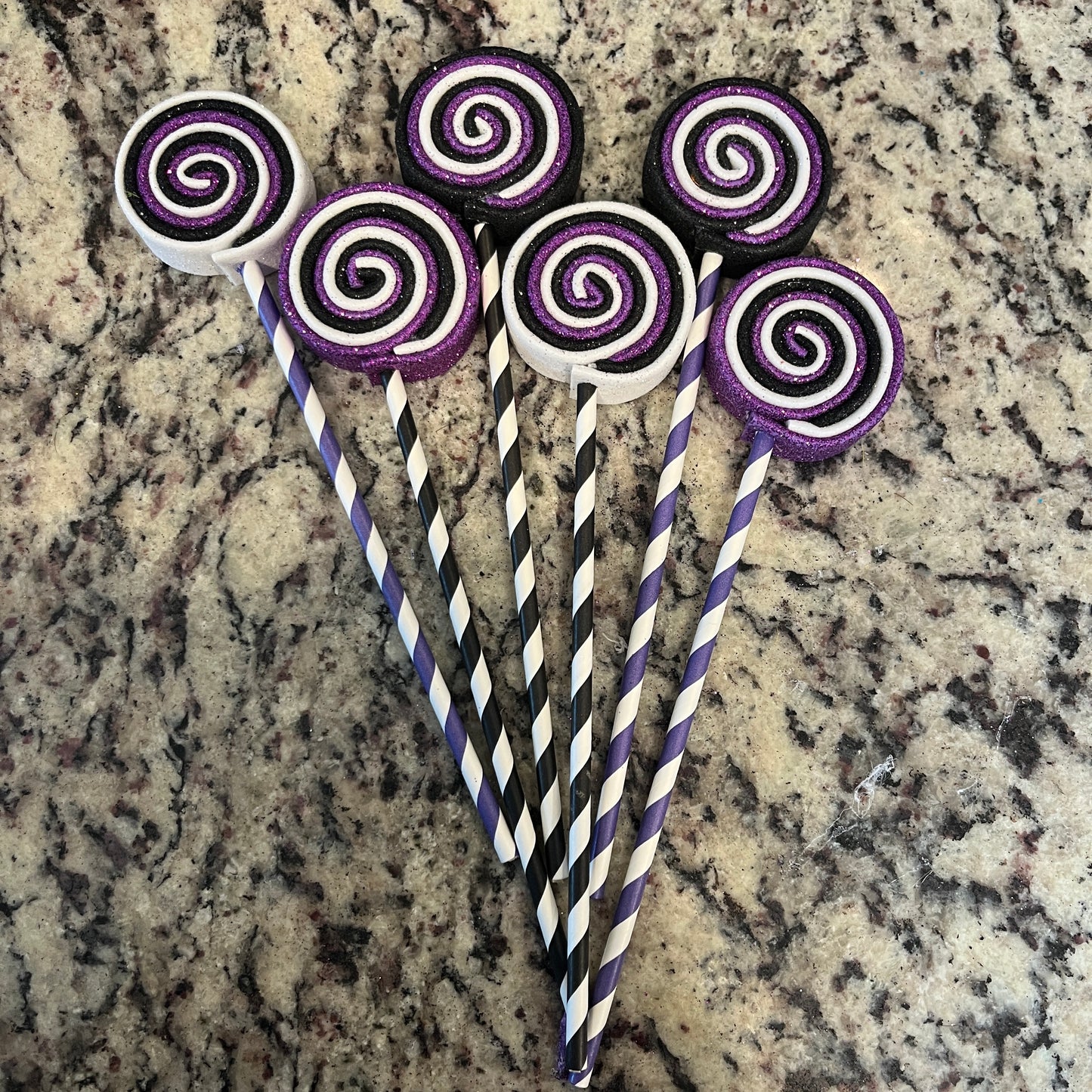 Glitter Purple, Black, White Mini Lollipops