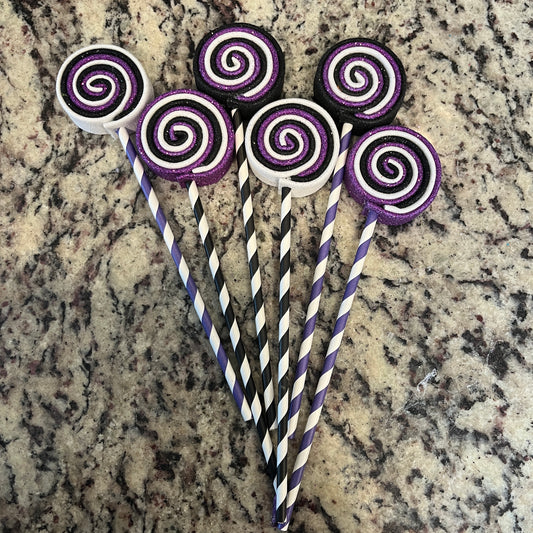 Glitter Purple, Black, White Mini Lollipops