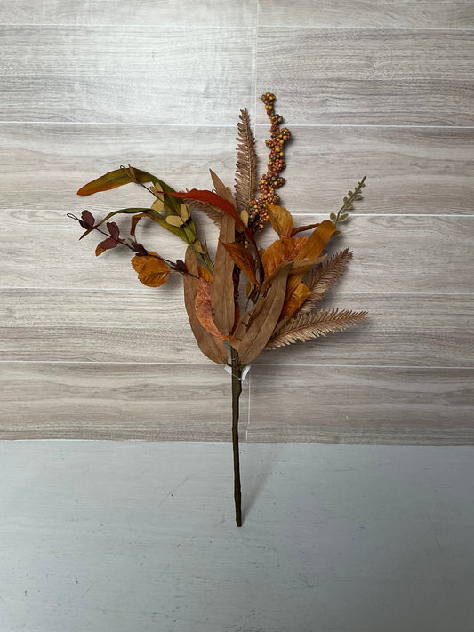 19" Bead/Leaf Bouquet Burgundy, Rust & Mustard