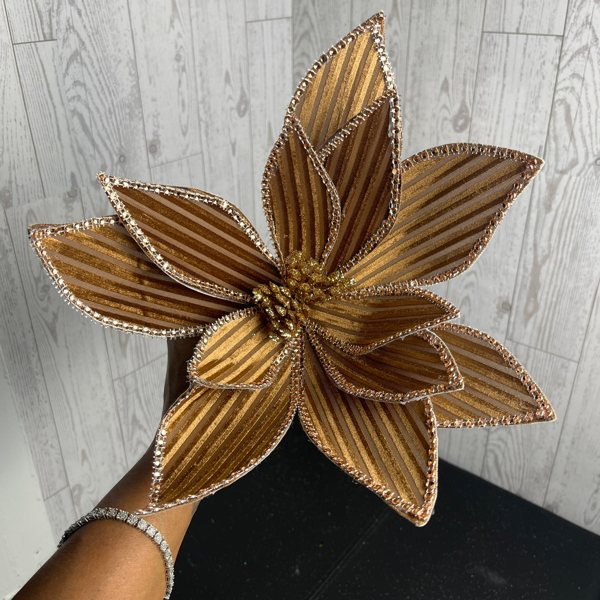 21" L x12" DIA Ribbed Velvet Poinsettia Brown