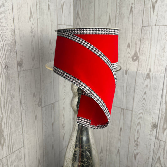 2.5"X10YD VELVET W/GINGHAM EDGE Red Black White