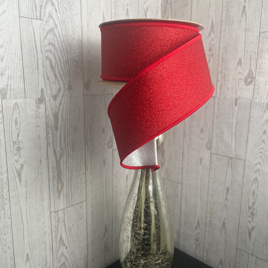 2.5"X10YD FINE GLITTER/FUSED Red Silver