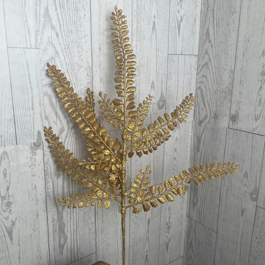 16"L GLITTER FERN SPRAY- Laser Gold