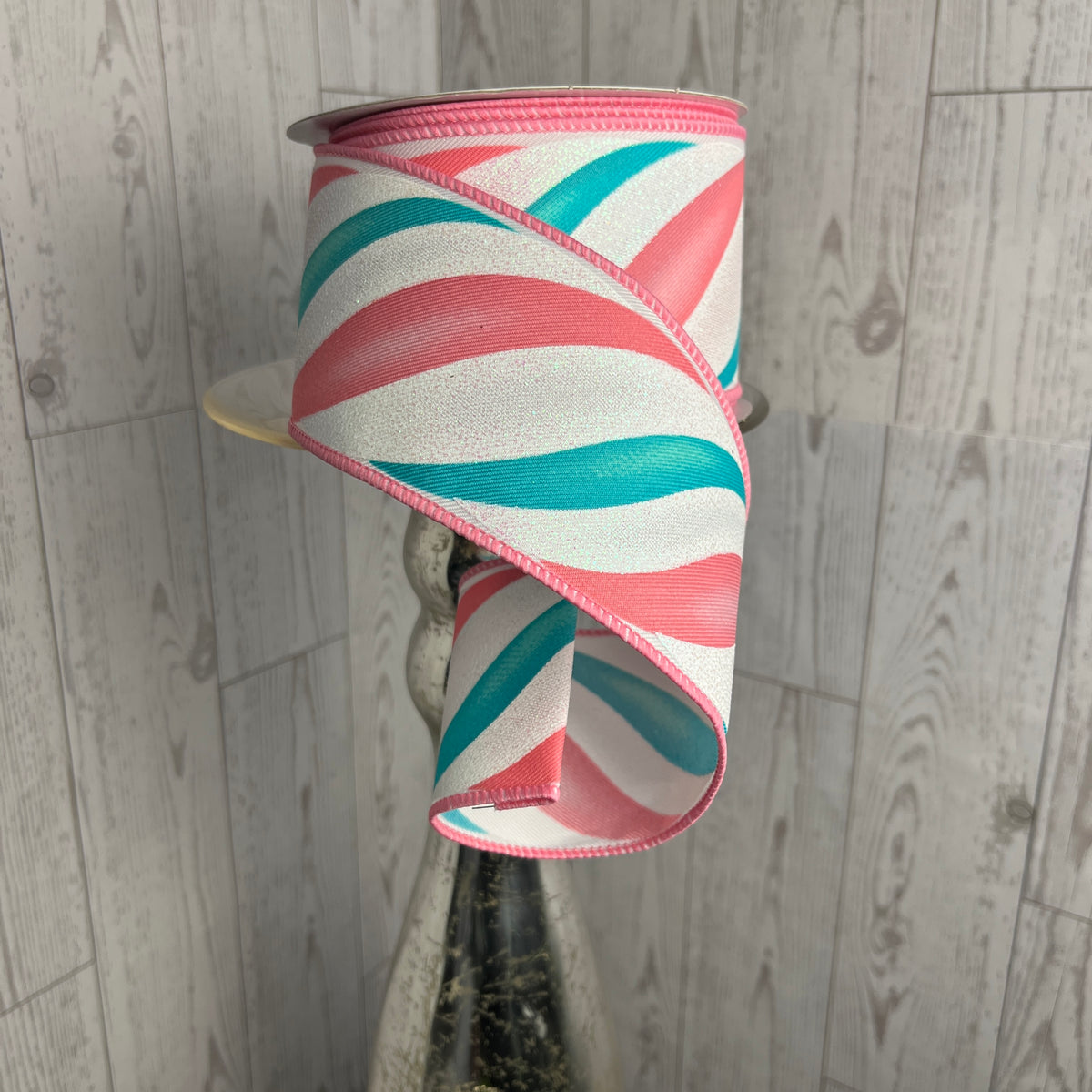 2.5"X10YD SWIRL CANDY STRIPE White Pink Ice Blue Mint