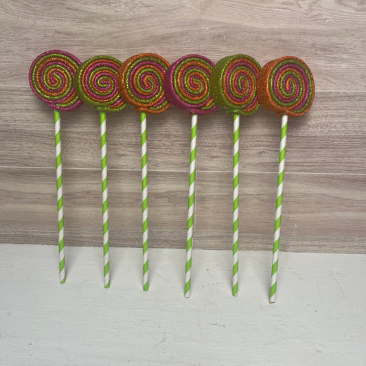 Orange, Hot Pink & Lime Green Halloween MINI Foam Lollipops (6)