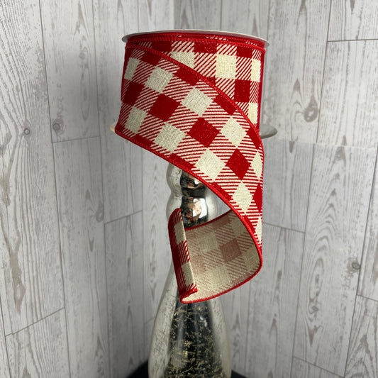 2.5"X10YD GLITTER VELVET CHECK Light Natural Red