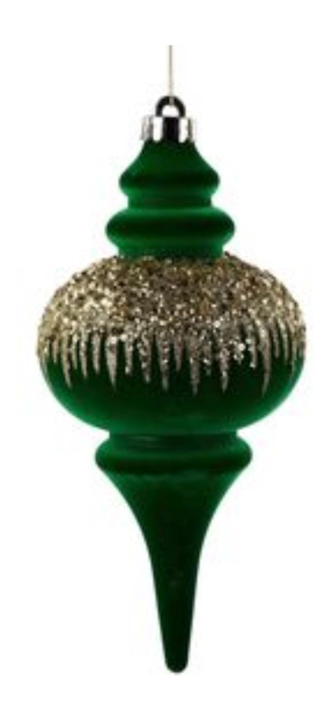 9.75”L x 4.75” Flocked Finial Emerald Green/Gold