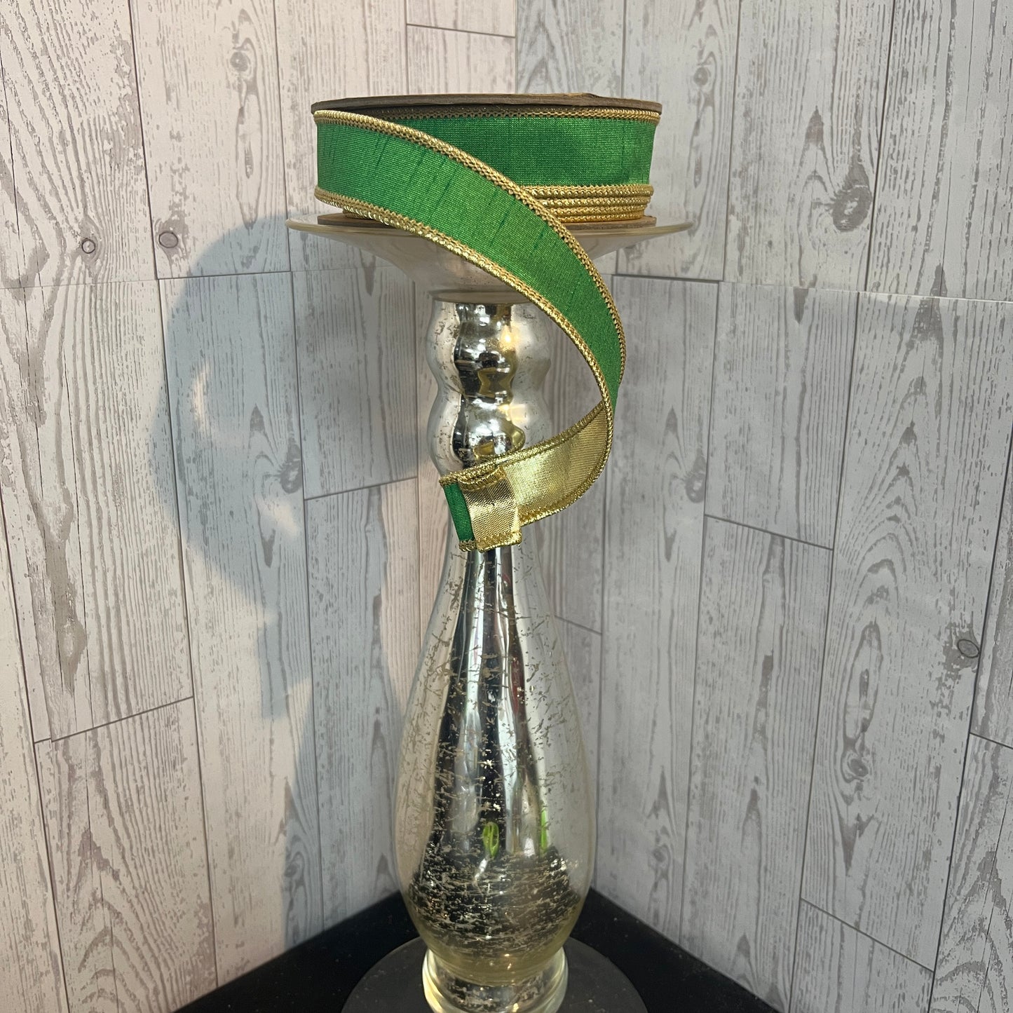 1" Wired Dupioni Ribbon | Emerald Green w/ Metallic Backing | 10 Yard Roll