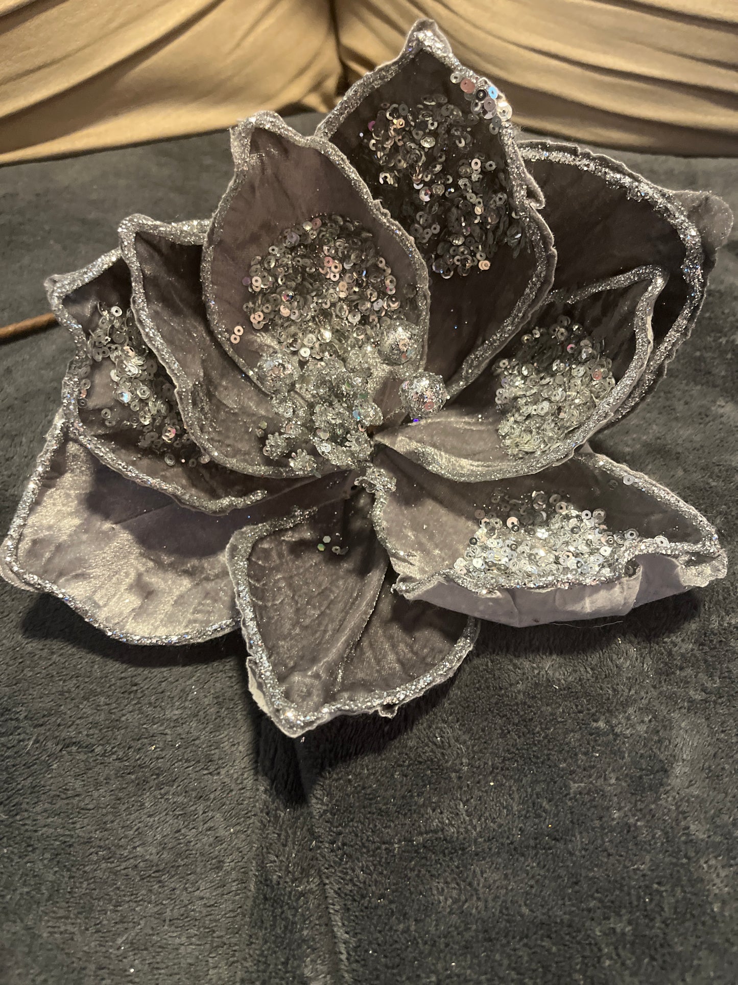Glam Magnolia- Grey Silver Velvet