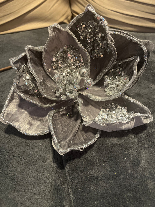 Glam Magnolia- Grey Silver Velvet
