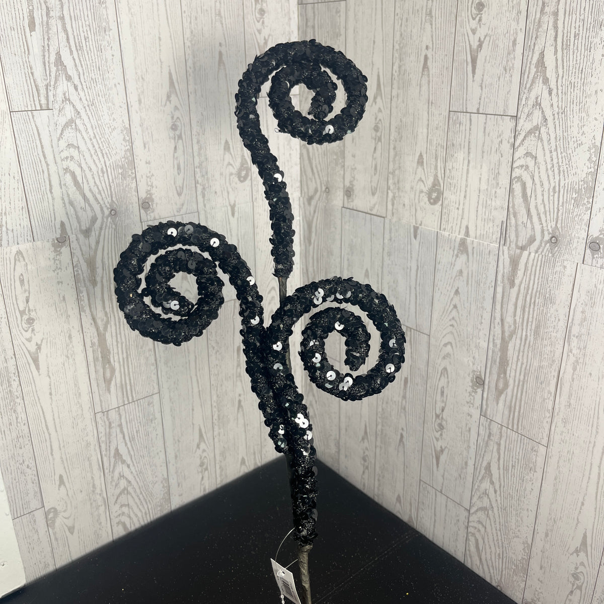 27" Sequin Lace Coil Spray- Black