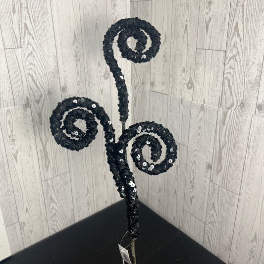 27" Sequin Lace Coil Spray- Black