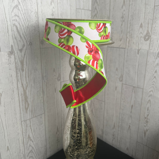 1.5"X10YD BALL ORNAMENT GARLAND/FUSED Whtie Red Lime