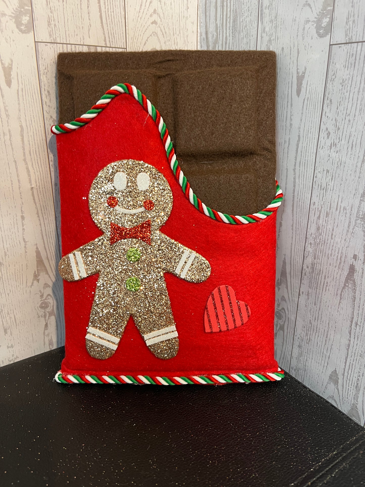 Faux Chocolate Candy Bar - Gingerbread Man White, Red, Green w/trim