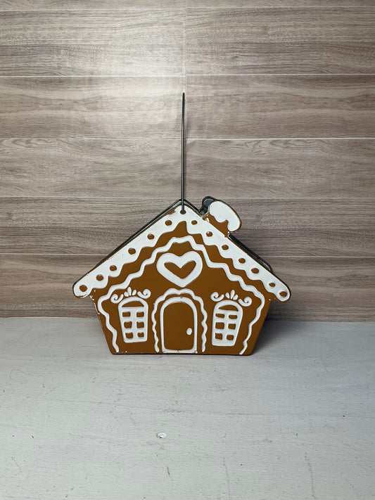 11"H X 8"L Gingerbread Bucket Tan/White
