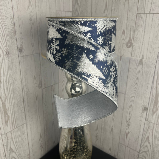 2.5"X10YD FOIL TREE/FUSED Navy Blue Silver