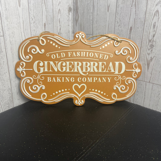 11.5"L X 6.75"H GINGERBREAD BAKING SIGN Tan white
