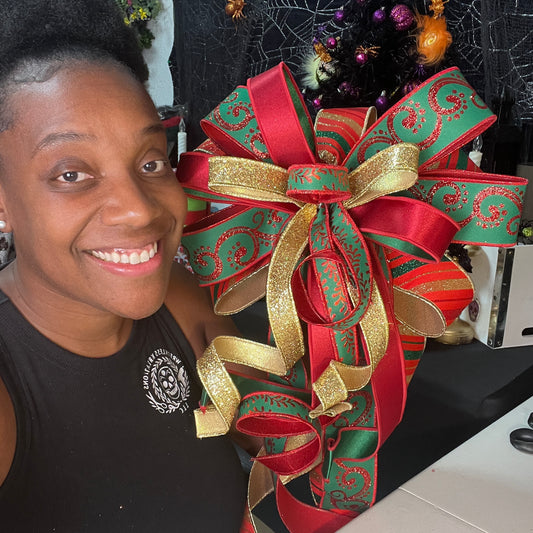 Handmade Luxury Traditional Green, Red, Gold Bow