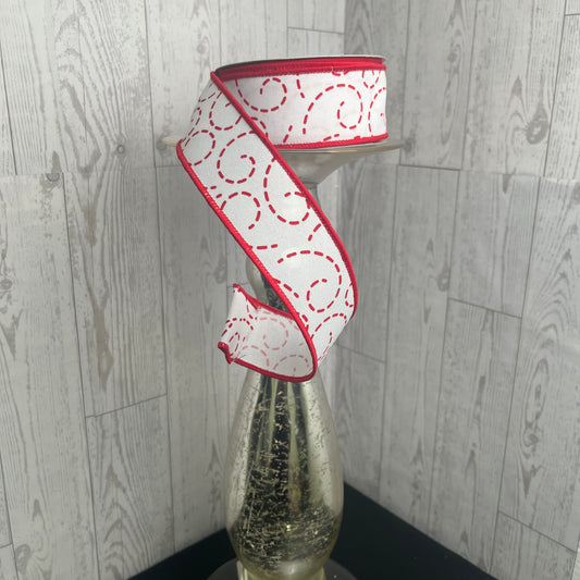 1.5"X10YD DASHED SWIRLS Red White