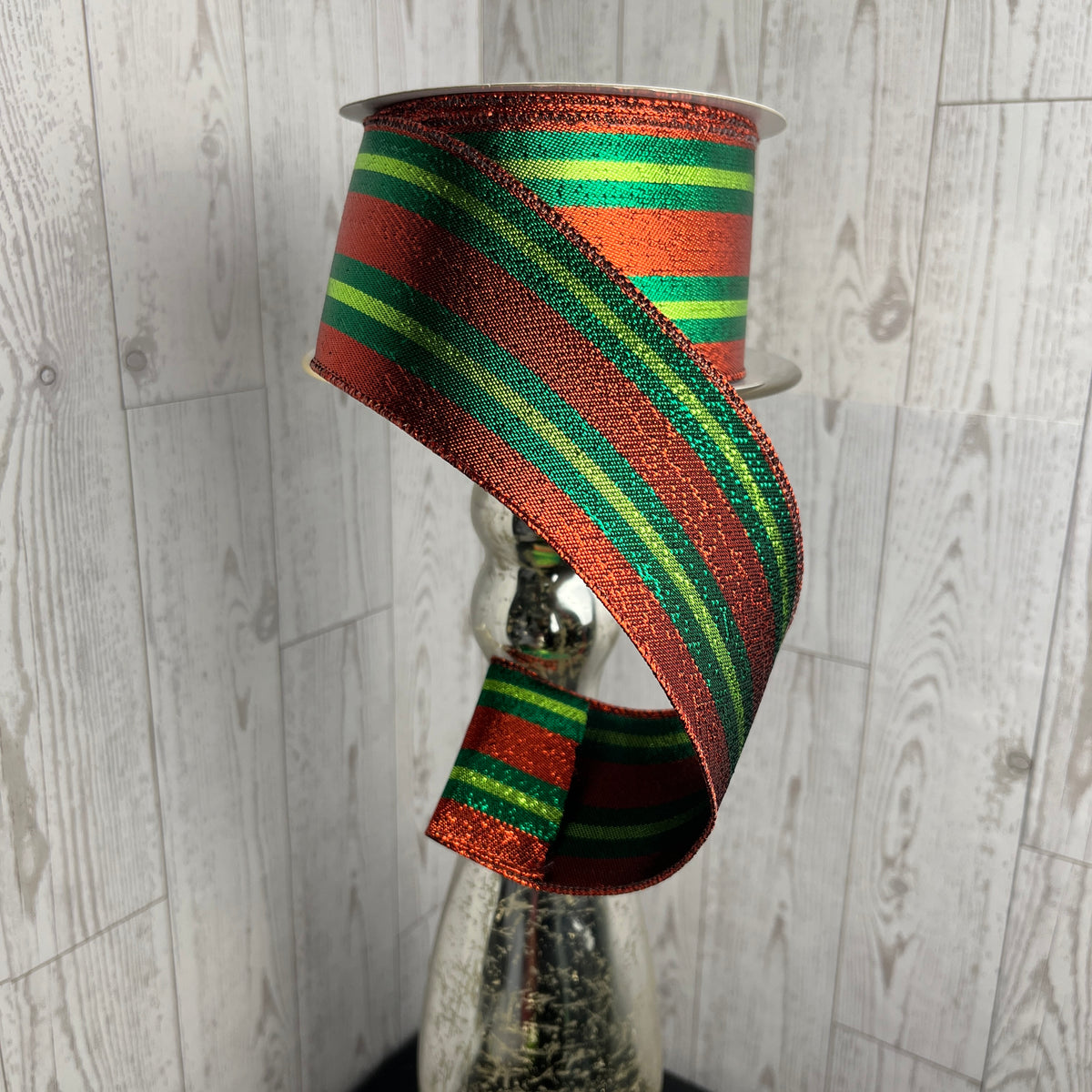 2.5"X10YD METALLIC VERTICAL STRIPE Red Emerald Lime