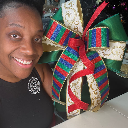 Handmade Luxury Nutcracker Green, Red, Gold Bow