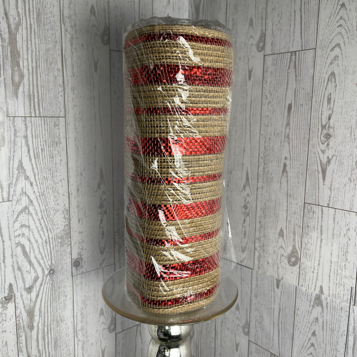 10.25"X10YD POLY/JUTE/METALLIC MESH Red Natural