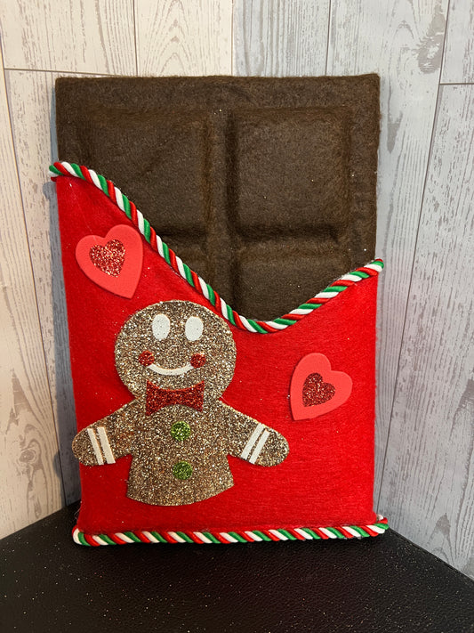 Faux Chocolate Candy Bar - Gingerbread Man White, Red, Green w/trim