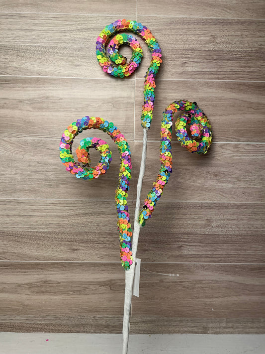 27"L Sequin Foam Coil Spray - Pastel Rainbow