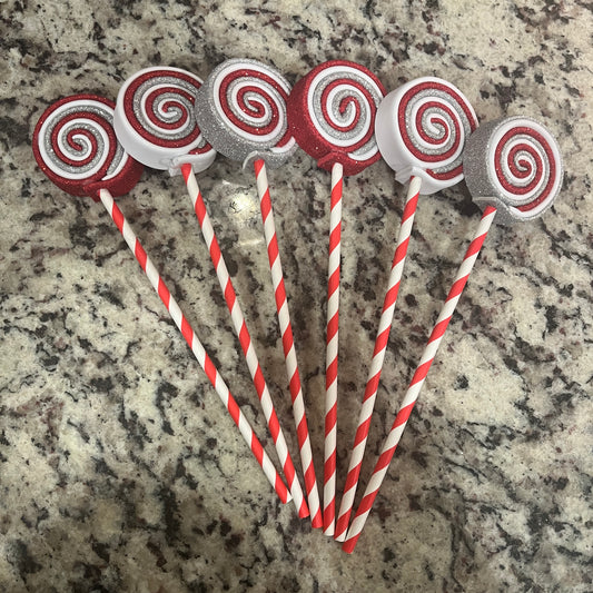 Mini Lollipops Red, White, silver (6)