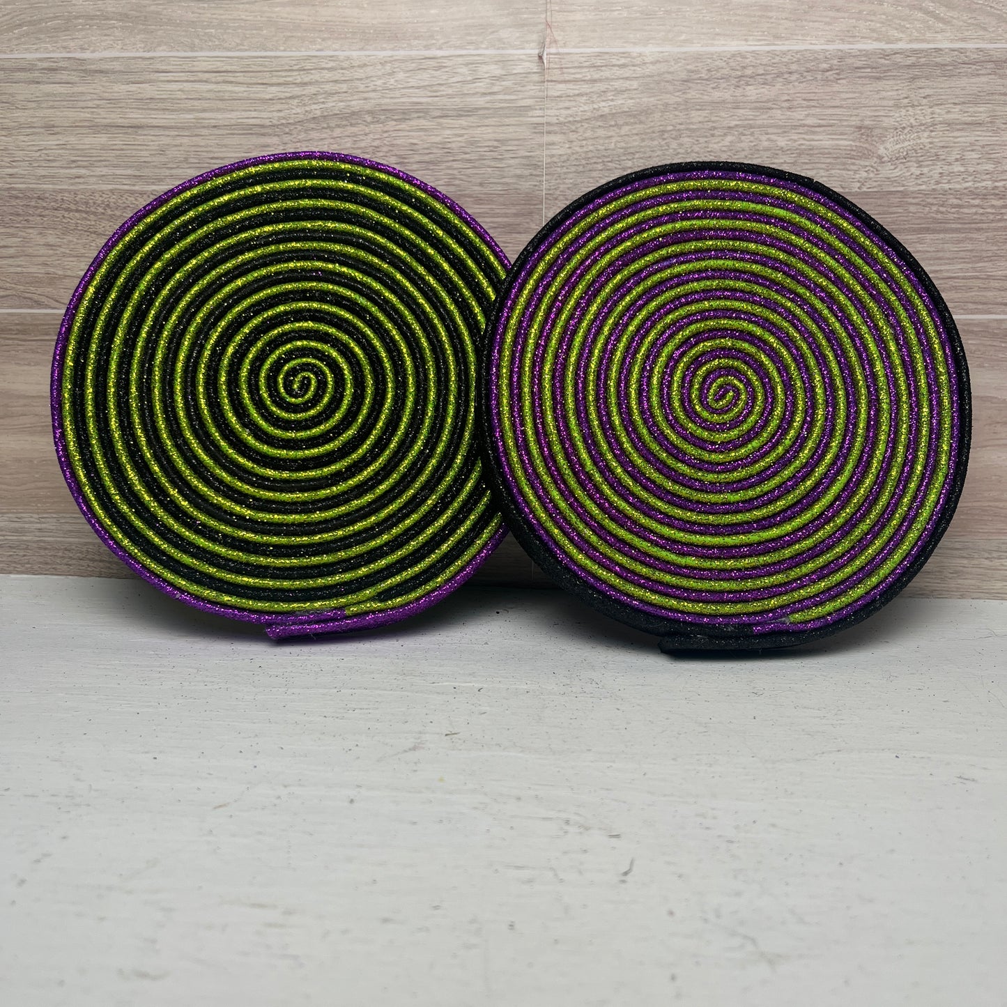 XL Halloween Purple, Lime Green, Black Faux Handmade Lollipops - SET 2 No Stick