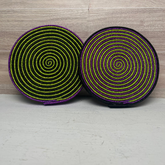XL Halloween Purple, Lime Green, Black Faux Handmade Lollipops - SET 2 No Stick
