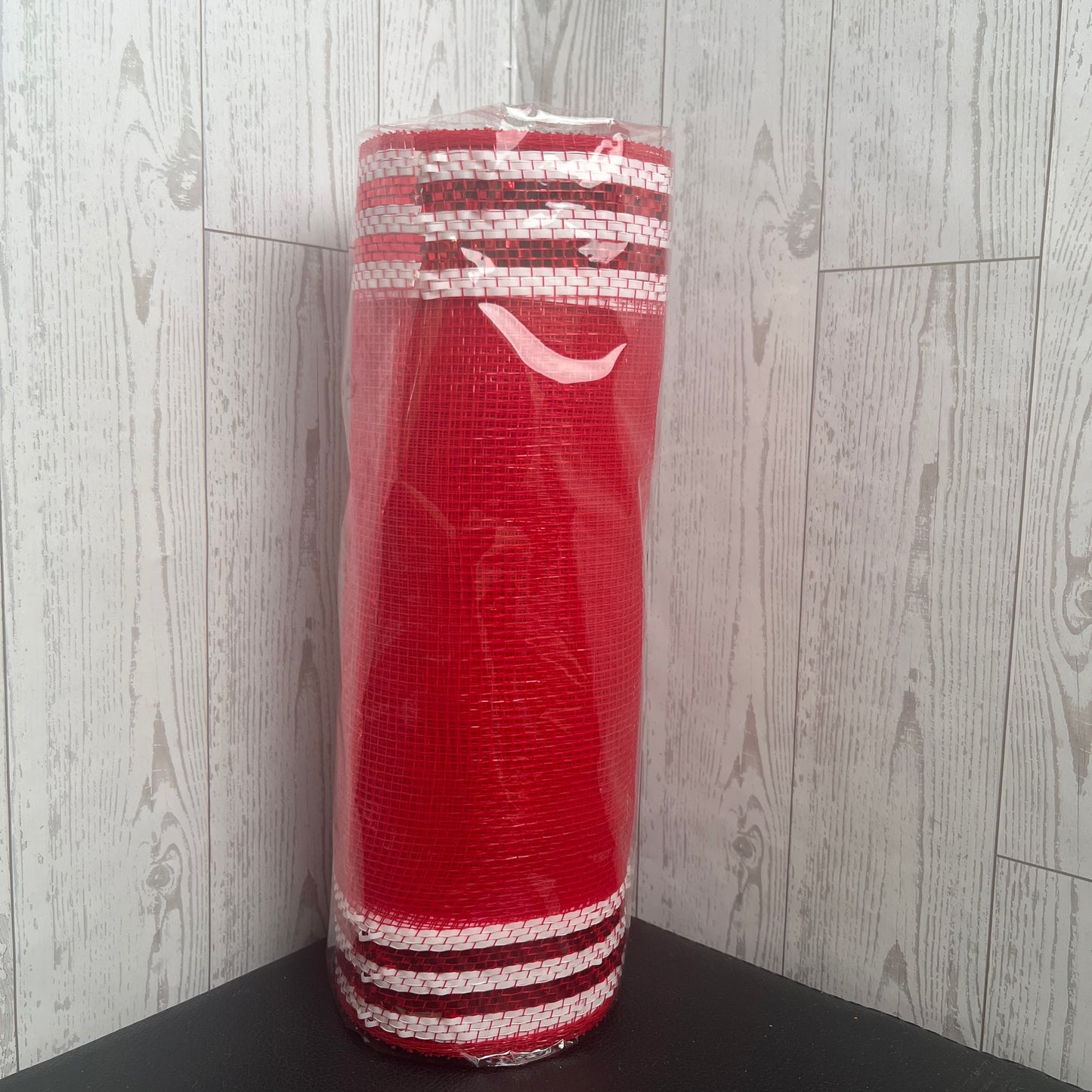 10"X10YD BORDER STRIPE METALLIC MESH Red White