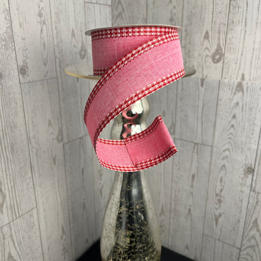 1.5"X10YD ROYAL BURLAP GINGHAM EDGE Red Pink White