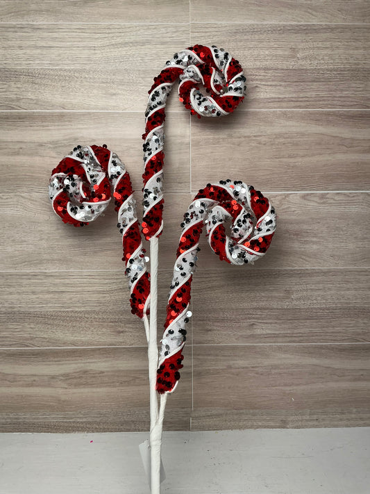 31"L Sequin Foam Coil Spray- Red & White