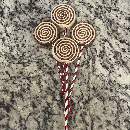 Faux Gingerbread Handmade Small Lollipops - (4)  Cream, Brown